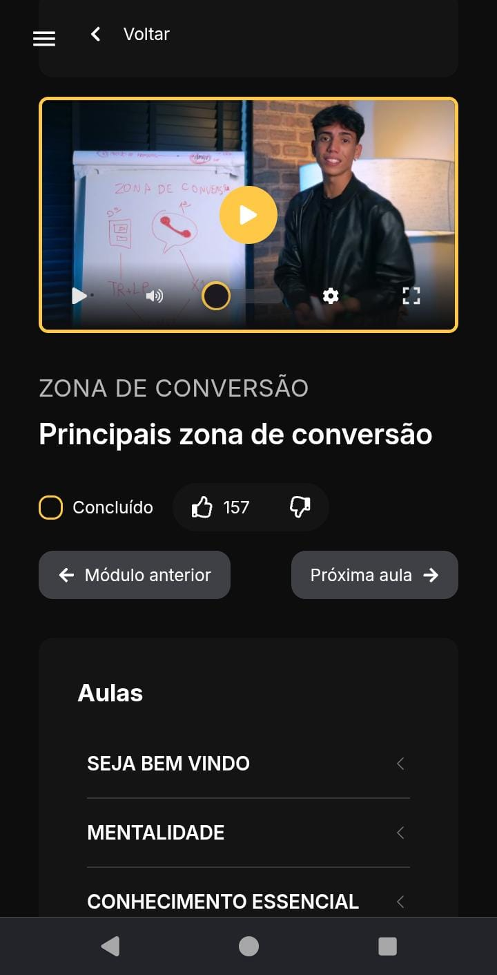 Exemplo de uma aula em vídeo dentro da mentoria