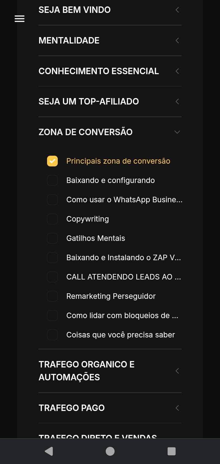 Exemplo de tópicos organizados em um módulo da mentoria